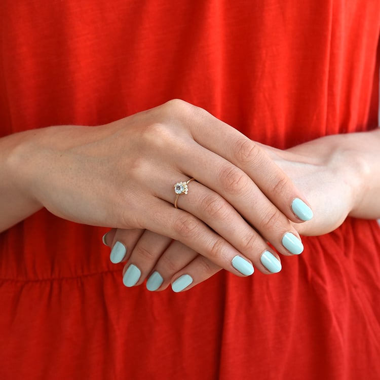 Akvamarínový prsten s diamanty ze žlutého zlata 82113