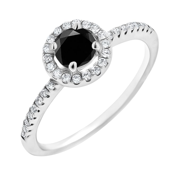 Halo prsten s černým moissanitem a lab-grown diamanty Kerau