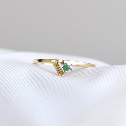 Cluster prsten ze zlata s citrínem, smaragdem a diamantem Dalit