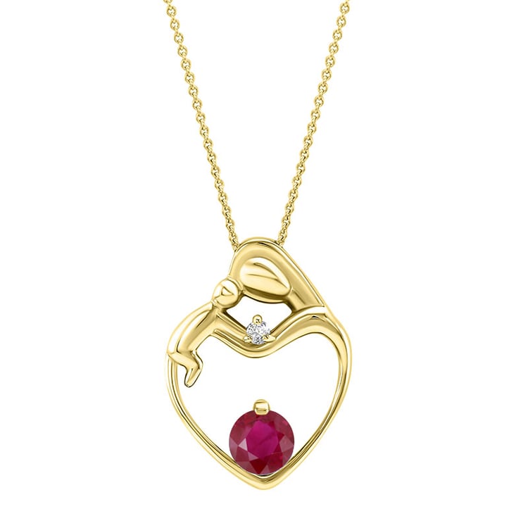 Zlatý přívěsek matka a dítě s rubínem a diamantem Jalila 29528