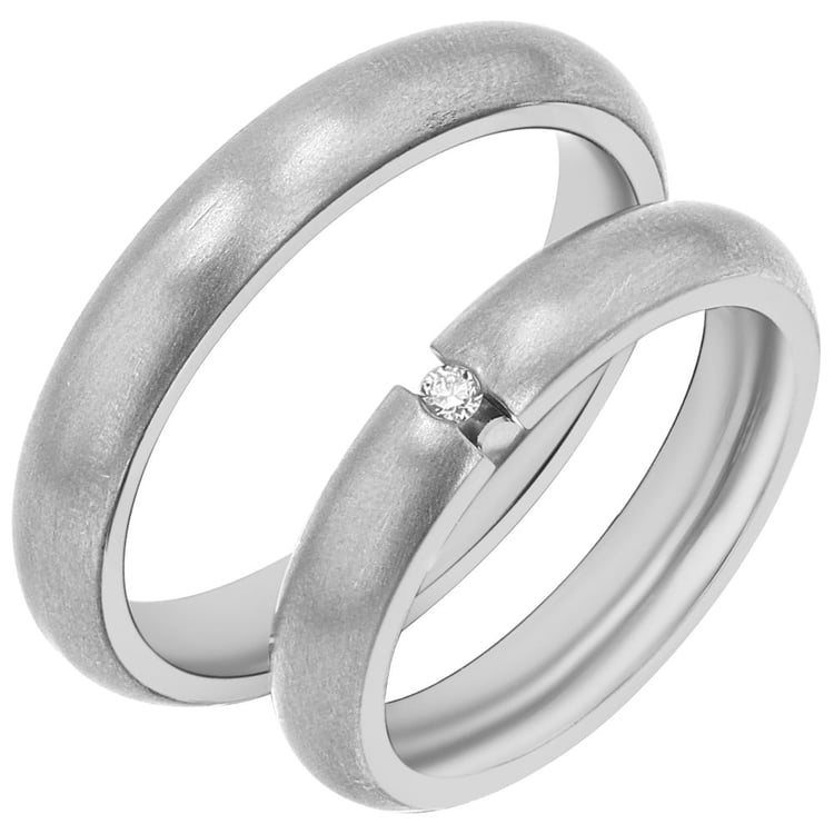 Půlkulaté titanové snubní prsteny s diamantem Edva