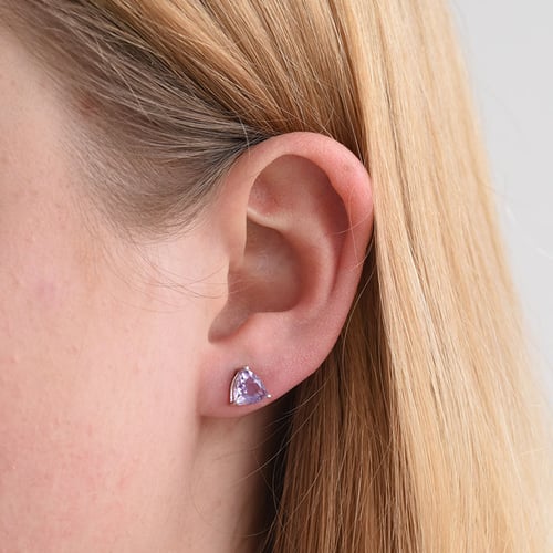 Minimalistické stříbrné náušnice s fialovým ametystem Nellie