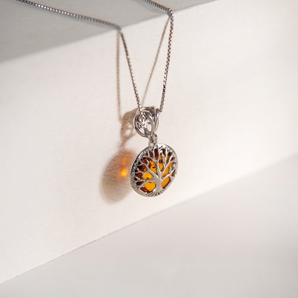 Stříbrný jantarový přívěsek se stromem života Faith