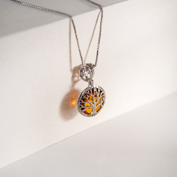 Stříbrný jantarový přívěsek se stromem života Faith 107885