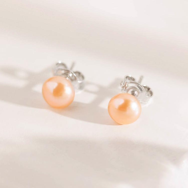 Stříbrné napichovací náušnice s broskvovými perlami 158394