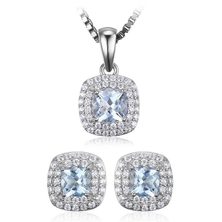 Stříbrná kolekce s cushion akvamaríny a zirkony Olavi