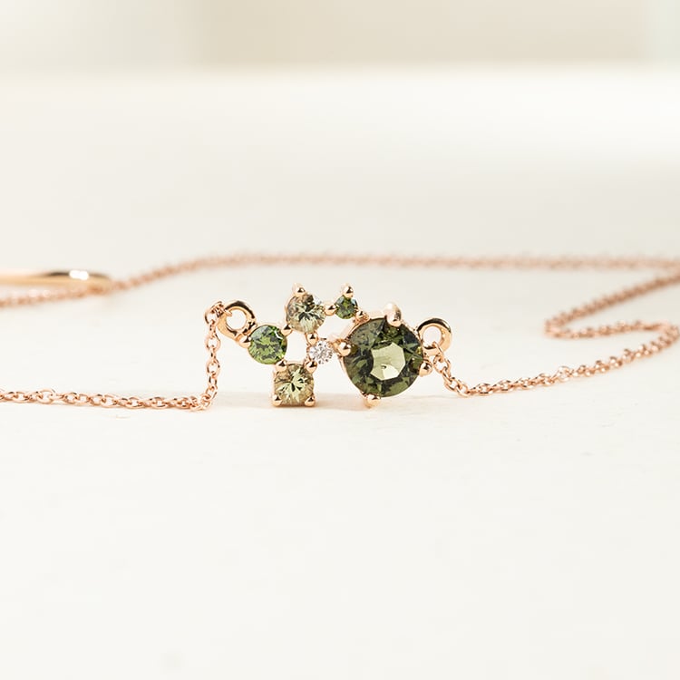 Set cluster šperků s vltavíny, safíry a diamanty Zino 146784