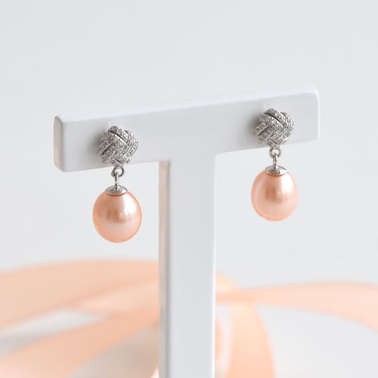 Visací náušnice s broskvovými perlami 78009