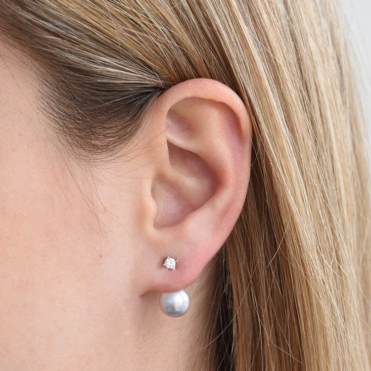 Stříbrné 2v1 náušnice s šedými perlami Cande 100265