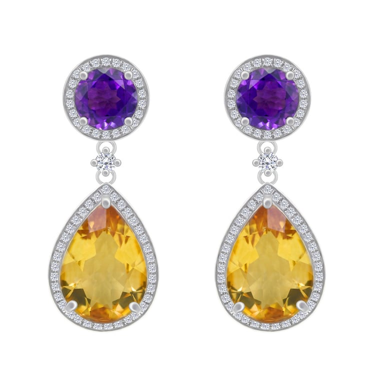 Zlaté náušnice s citríny a ametysty Mahal