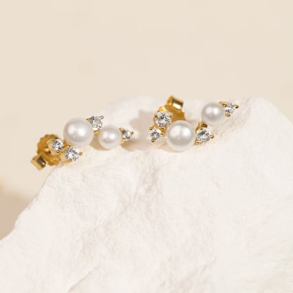 Stříbrné perlové náušnice s bílými topazy Anita