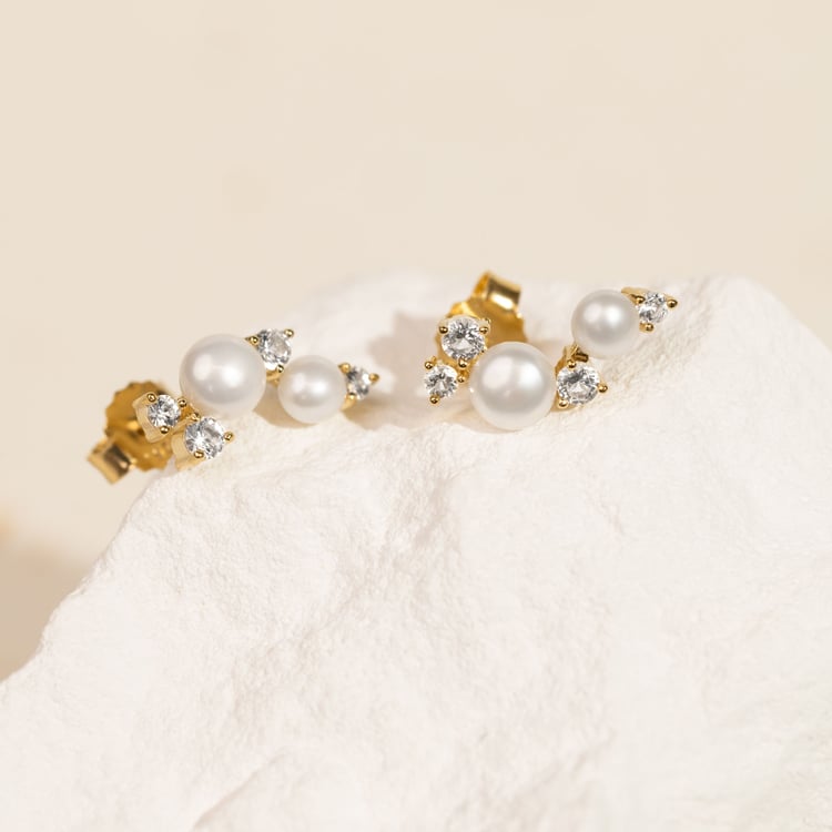 Stříbrné perlové náušnice s bílými topazy Anita 163941