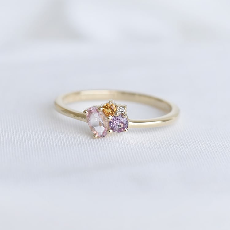 Prsten s morganitem, safírem, citrínem a diamantem ze zlata 90388