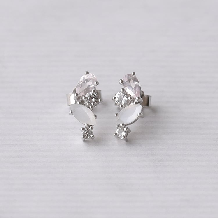 Stříbrné náušnice s měsíčním kamenem, růženínem a topazy 72659