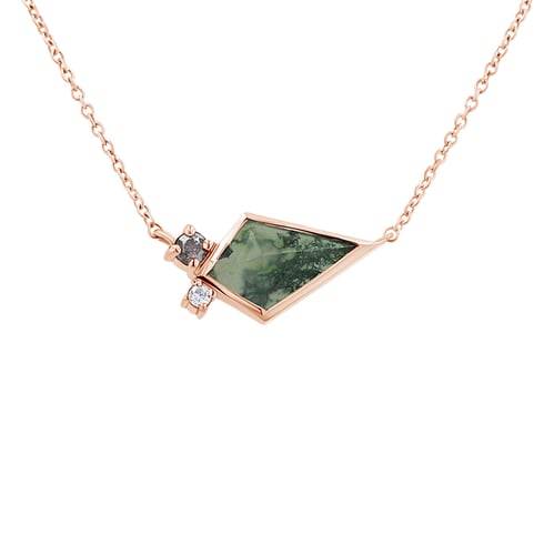 Náhrdelník s mechovým achátem, diamantem a moissanitem Milly