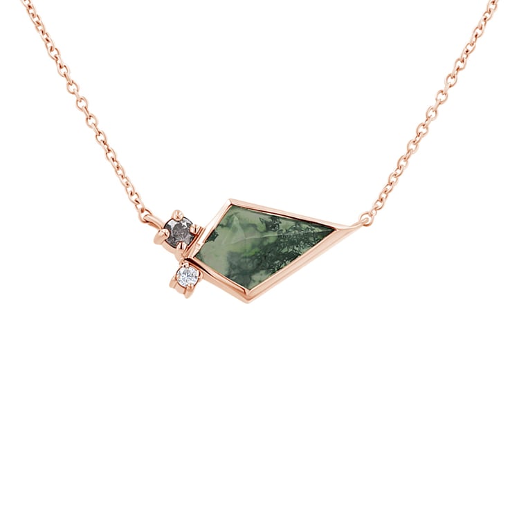 Náhrdelník s mechovým achátem, diamantem a moissanitem Milly 135191