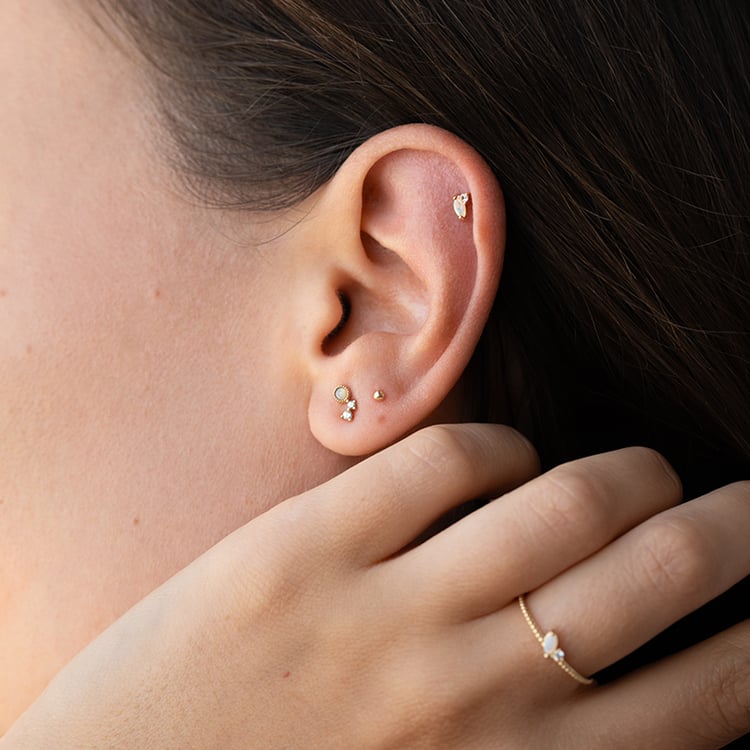 Zlatý set piercing náušnic s tyrkysem 143536