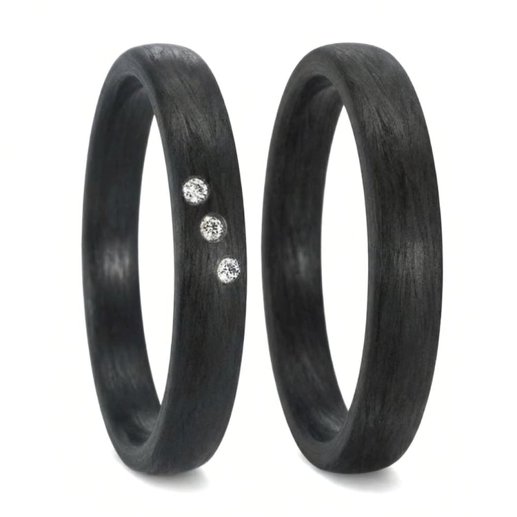 Ploché karbonové snubní prsteny s diamantem Jennie