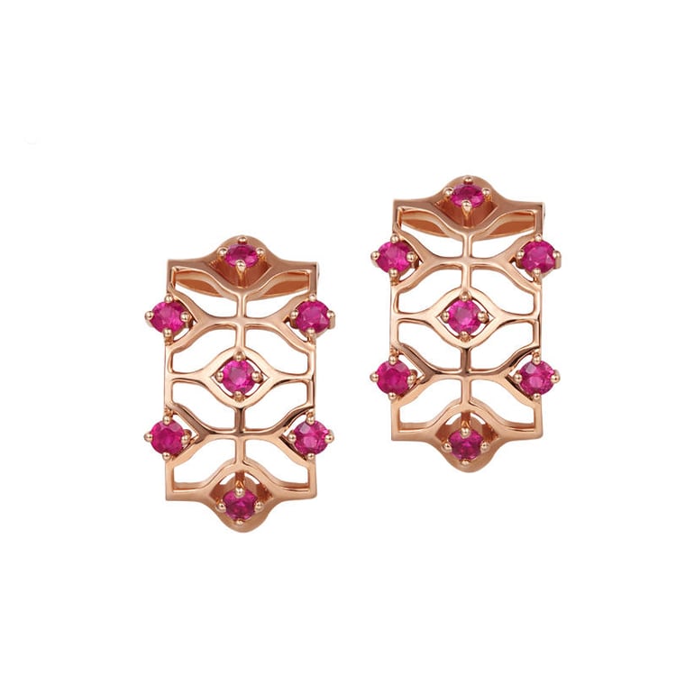 Zlaté fashion náušnice s růžovými safíry Oya