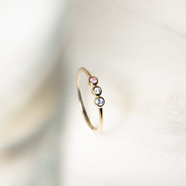 Zlatý prsten s turmalínem, akvamarínem a tanzanitem Dania 134393