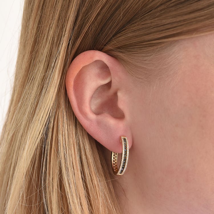 Kruhové náušnice s černými a bílými diamanty ze zlata 84450