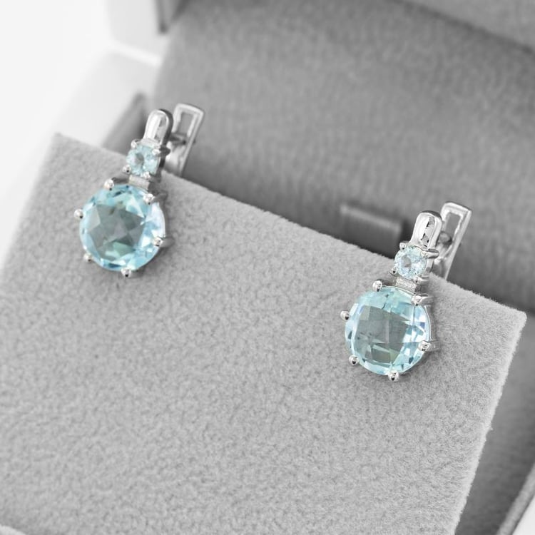 Stříbrné visací náušnice s modrými topazy 48966