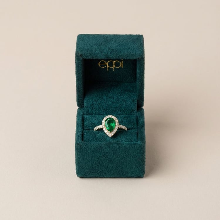 Rozvodový halo prsten s pear lab-grown smaragdem a diamanty Peter 165571