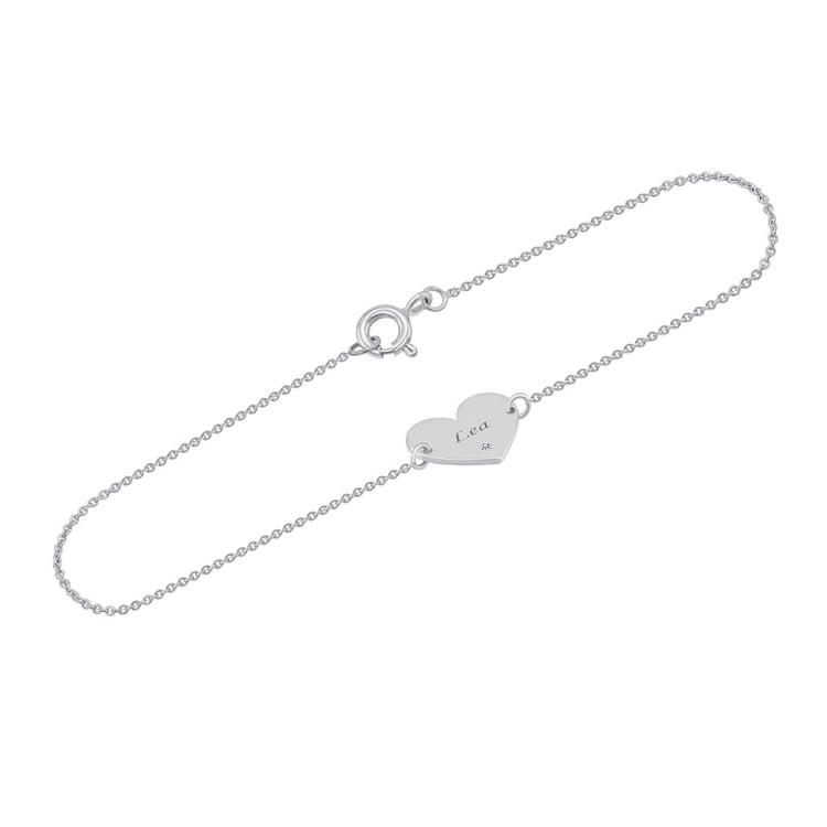 Zlatý srdcový náramek s gravírem a diamantem