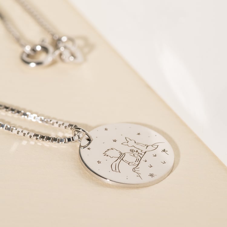 Platinový přívěsek Malý princ s liškou a gravírem dle vaší volby 129578