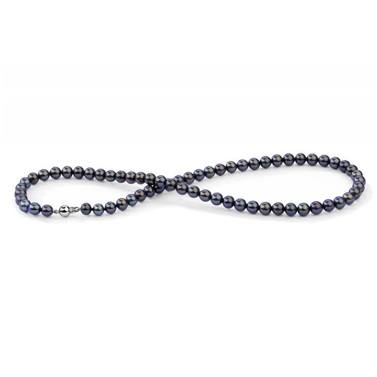 Zlatý náhrdelník s černými 6-6.50mm perlami Elodie