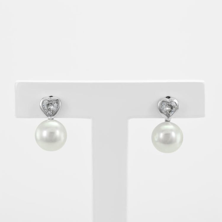 Perlové stříbrné náušnice se zirkony 3099