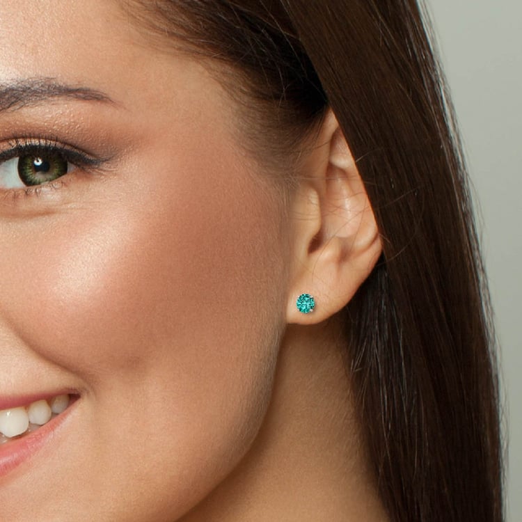 Zlaté náušnice s kulatým lab-grown paraiba turmalínem Ayla 135839