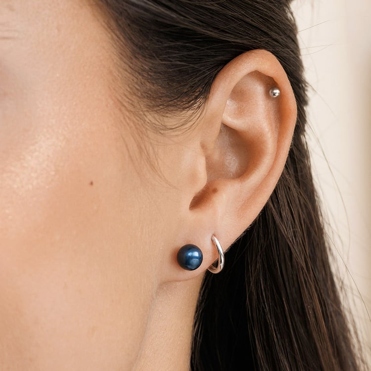 Stříbrné napichovací náušnice s černými perlami 158386