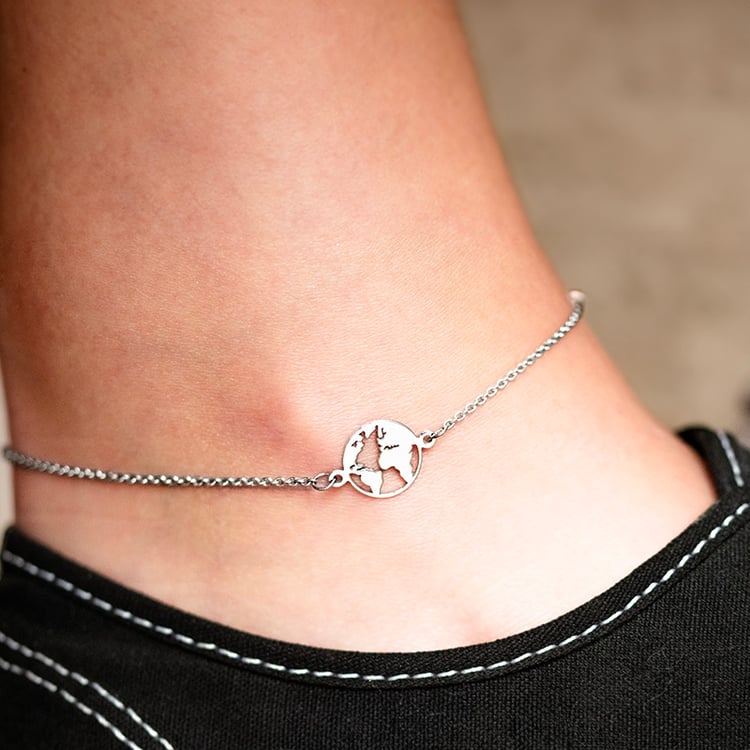 Stříbrný náramek na nohu s mapou světa Mendez 140787