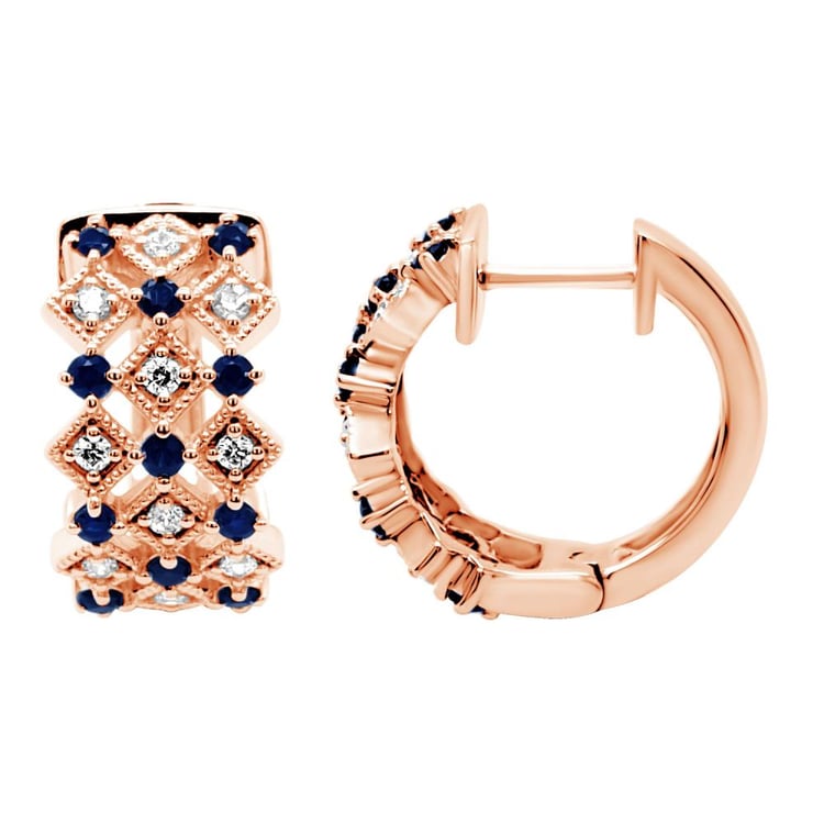 Zlaté kruhové náušnice s diamanty a safíry Solveig 160864