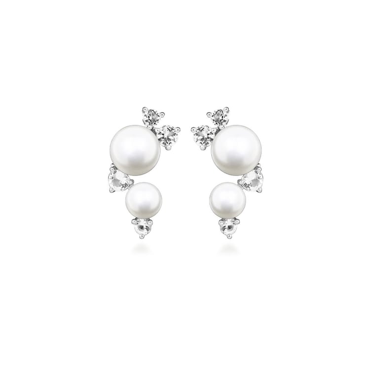 Stříbrné perlové náušnice s bílými topazy 163852