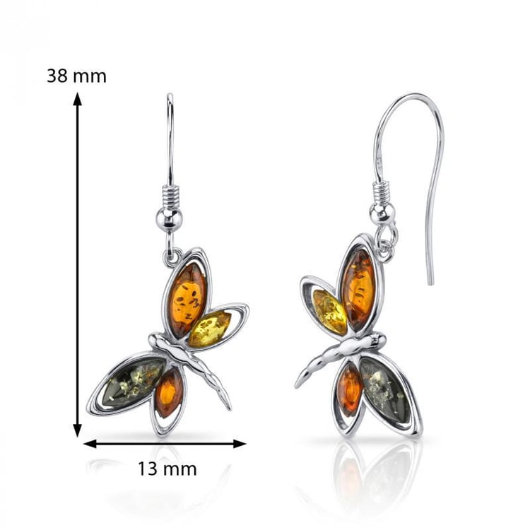 Motýlí náušnice s jantary 5172