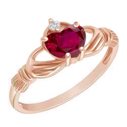 Zlatý claddagh prsten s rubínem a diamantem Norie