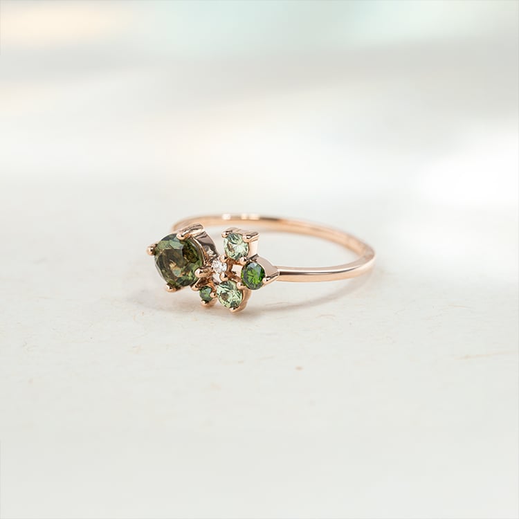 Set cluster šperků s vltavíny, safíry a diamanty Zino 146783