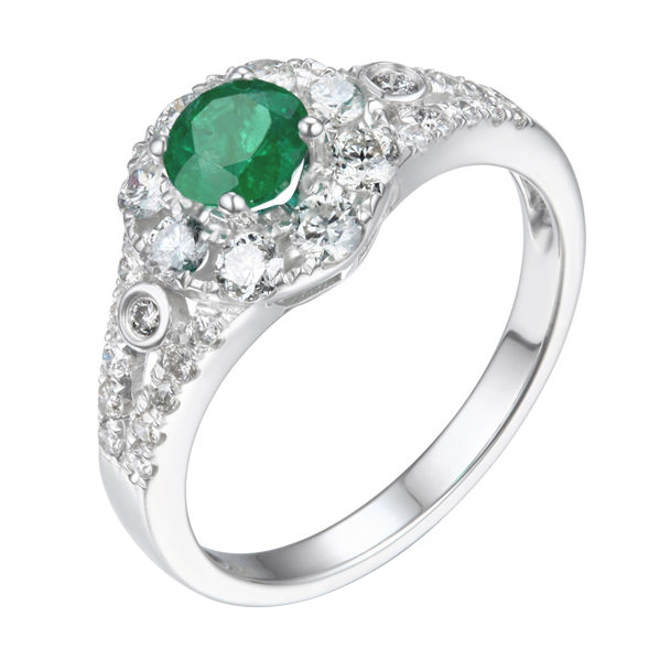 Zlatý prsten se smaragdem vykládaný diamanty Edria