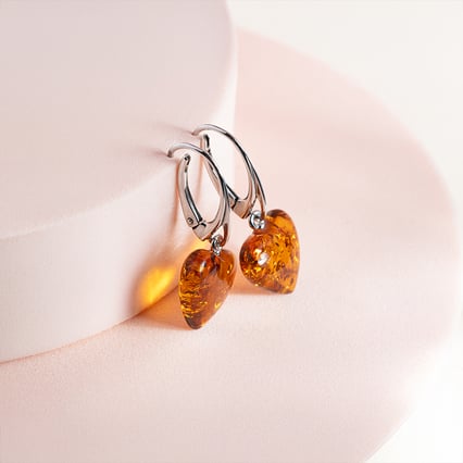 Stříbrné jantarové náušnice ve tvaru srdce Herta