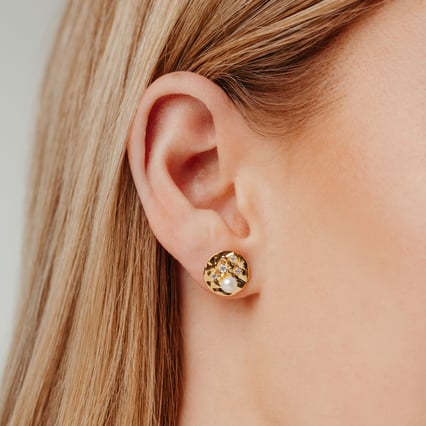 Stříbrné perlové náušnice s bílými topazy Heidi