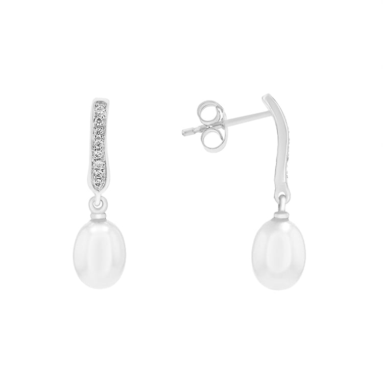 Náušnice s perlou a řadou diamantů 78741