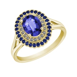 Zlatý tanzanitový prsten s diamanty a safíry Mamisi