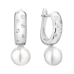 Stříbrné minimalistické visací náušnice s perlou a zirkony Azad