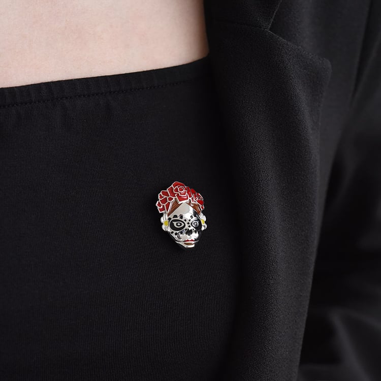 Enamelová brož s mexickým motivem lebky 91723