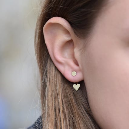 Zlaté napichovací náušnice 2 v 1 se srdíčkem Arral