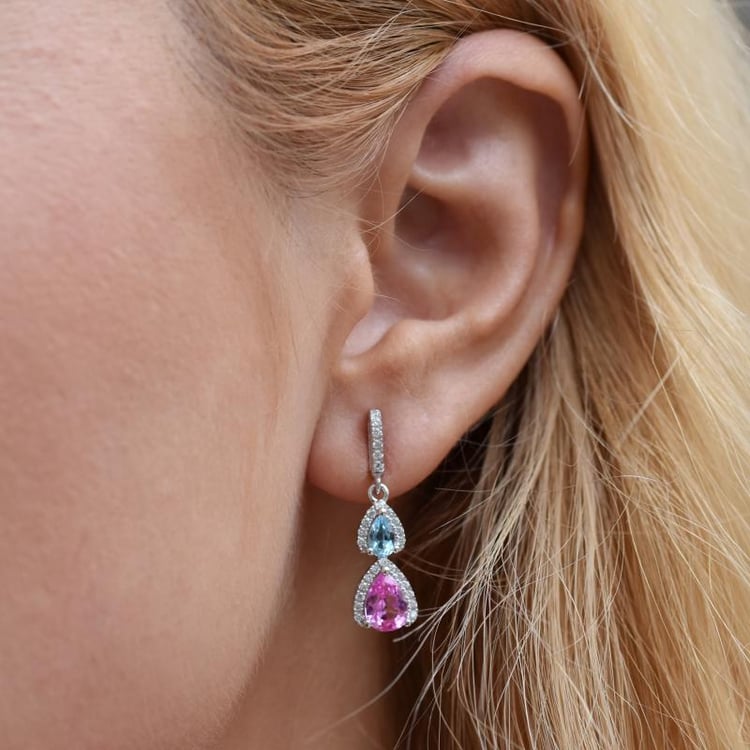 Stříbrné náušnice se safíry a topazy Gulzi 14859