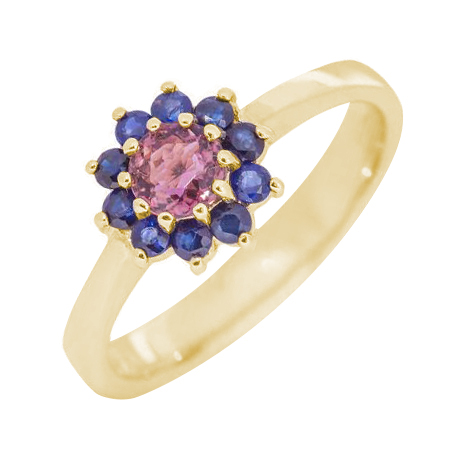 Zlatý prsten s turmalínem a safíry Rohini 141456