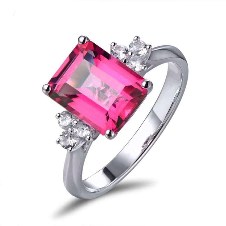 Zlatý prsten s růžovým topazem a bílými safíry Xeda